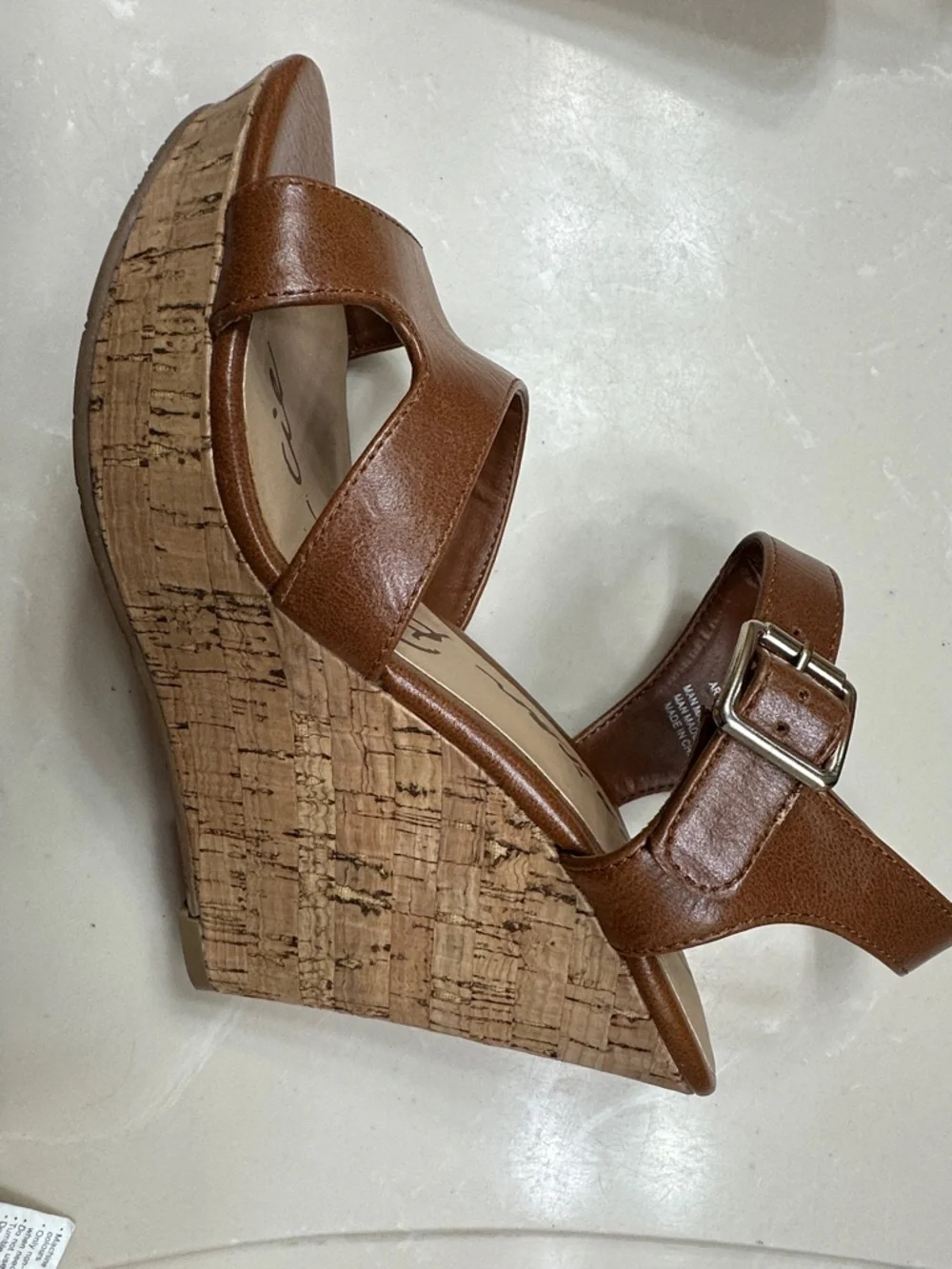 Brown Leather Cork Wedge Sandals - Picture 6 of 8